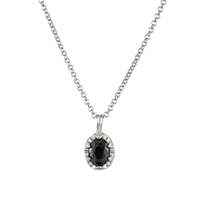 Minimalist S925 silver necklace with oval black zircon pendant on a classic O-chain