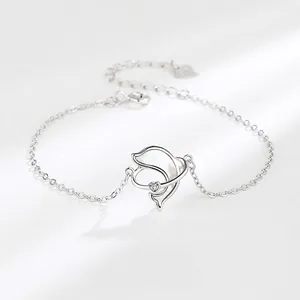 Dolphin Pendant Bracelet 925 Sterling Silver With White Mother Of Artificial Pearl Zirconia Heart Charm Adjustable Minimalist Jewelry
