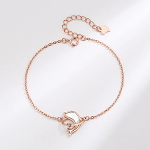 S925 sterling silver dolphin bracelet in rose gold with white mother-of-pearl inlay