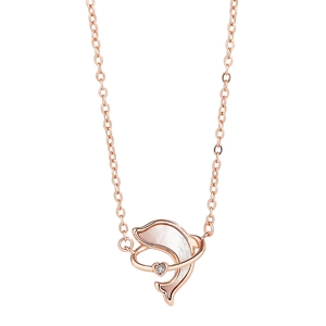 Collier dauphin en or rose avec nacre et pendentif en forme de cœur étincelant