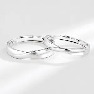 S925 Sterling Silver Double Knot Couple Rings Minimalist Brushed Adjustable Open Rings Fashion Matching Jewelry Valentine's Gift