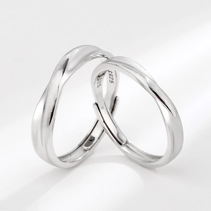 S925 sterling silver Mobius couple rings with matte brushed finish and adjustable open band