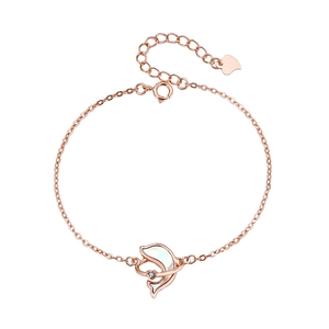 Minimalist S925 sterling silver dolphin bracelet with white mother-of-pearl and rose gold finish