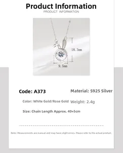 Detail view of S925 sterling silver rabbit pendant with size specifications and dimensions