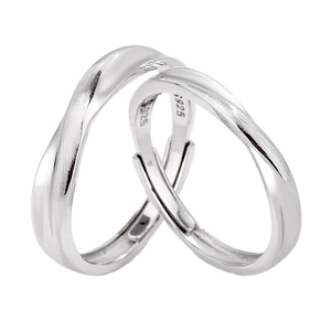 S925 sterling silver couple rings with twisted knot design and matte finish details