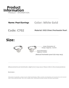 Spécifications de taille pour boucles d'oreilles S925 avec perles et diamètre de 7,5mm