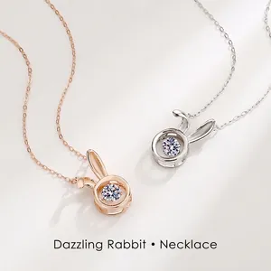 Elegant S925 Sterling Silver Dancing Rabbit Pendant Necklace Shiny Zirconia Animal Necklace Delicate Jewelry Gifts For Women Girls
