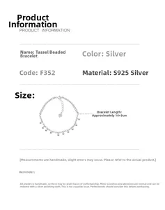 Détails du bracelet à pampilles en argent S925 avec breloque cœur et longueur 16+3cm