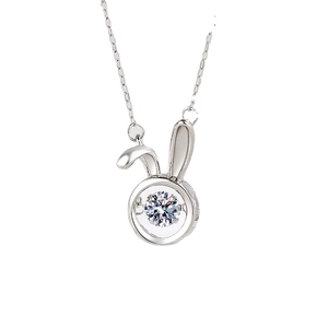 S925 sterling silver dancing rabbit pendant necklace with sparkling zirconia stone