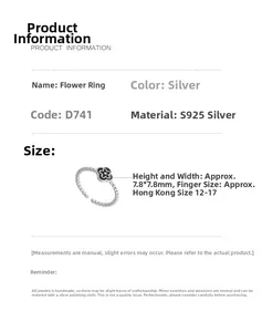 Detail specifications of S925 silver flower ring with black petals and twisted band
