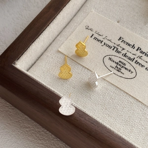 New Chinese Style Gourd Stud Earrings 925 Sterling Silver Honeycomb Texture Wulu Shaped Earrings Women Jewelry Elegant Accessories