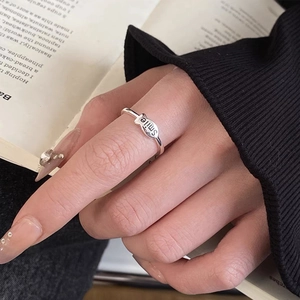 925 Sterling Silver Smile Letter Fish Open Ring Adjustable Minimalist Animal Design Jewelry For Women Elegant Daily Band Gift