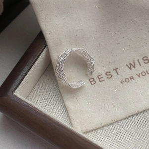 Bague ouverte multicouche en argent sterling S925 tressé sur pochette cadeau