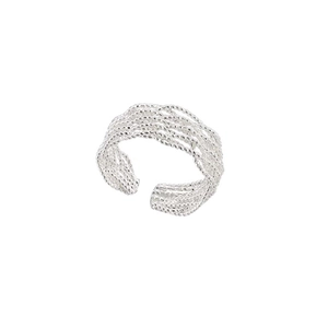 Bague multicouche en argent sterling S925 tissé avec anneau ouvert ajustable pour femme