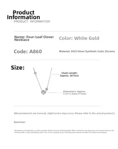 Spécifications de taille du collier trèfle en argent S925 avec dimensions de la chaîne et du pendentif
