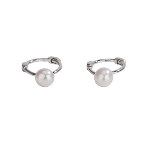 Élégantes créoles en argent sterling S925 avec perles d'eau douce blanches pour femme
