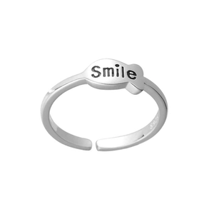 Minimalist S925 sterling silver open ring featuring a fish design with Smile engraving