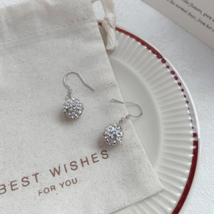 Elegant S925 sterling silver pave disco ball drop earrings with a stylish fabric gift pouch