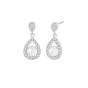 Elegant S925 sterling silver drop earrings with white chalcedony and zircon accents