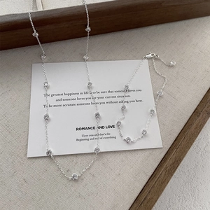 S925 Sterling Silver Minimalist Zirconia Station Necklace Bezel Set Round Stone Spaced Bead Clavicle Chain For Women Fashion Jewelry