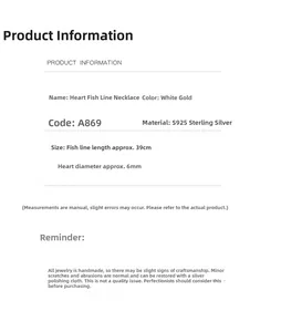 Specifications of S925 sterling silver heart necklace with 39cm line and 6mm heart pendant