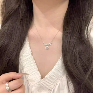 Elegant S925 sterling silver smile zircon necklace and sparkling ring set for women