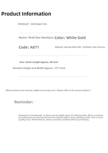 Spécifications du collier étoile en nacre argent S999 avec détails en zircone cubique
