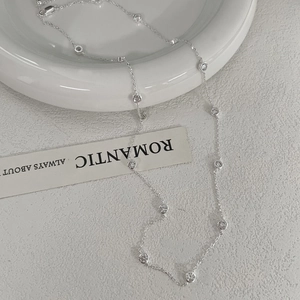 Minimalist S925 sterling silver necklace with sparkling round zircon bubble accents