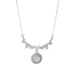 Elegant S925 sterling silver smile necklace with round opal stone and zircon accents