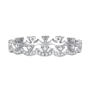 Bague couronne en argent S925 avec silhouette d'ours et pavage de zircons blancs fins