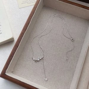 S925 Sterling silver star moon necklace with pavé zircon y-shaped tassel pendant