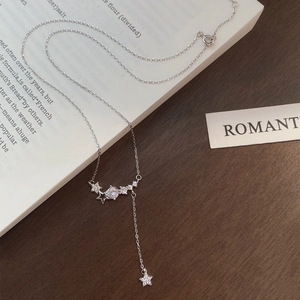 Elegant S925 sterling silver necklace with star tassels and sparkling zircon stones