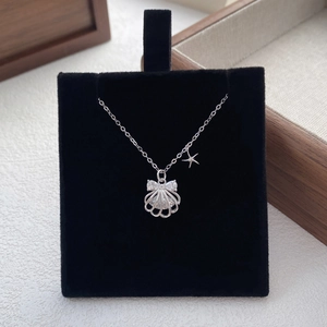 Collier Pendentif Coquille Noeud Papillon en Argent Sterling S999 Pour Femmes Élégant Strass Étoile Chaîne Bijoux