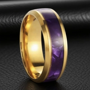 Anello in Acciaio al Titanio da Uomo Stile Hip Hop Ins Anello in Acciaio Inossidabile Con Inserto in Marmo Viola Gioiello