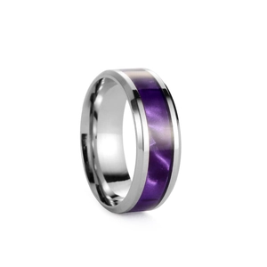 Anello in acciaio al titanio da uomo con elegante design a intarsio viola iridescente