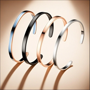 Bracelet Jonc Ouvert en Forme de C en Acier Inoxydable pour Femme Bijoux de Mode Minimaliste Poli Uni