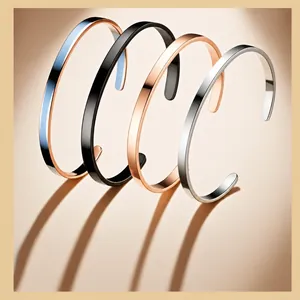 Bracelets joncs ouverts en forme de C en acier inoxydable, réglables, 4 couleurs