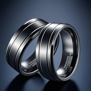 Herren Einfach Edelstahl Ring Schwarz Matt Gebürstet Doppelrille Bandring Für Herren Mode Schmuck Geschenk