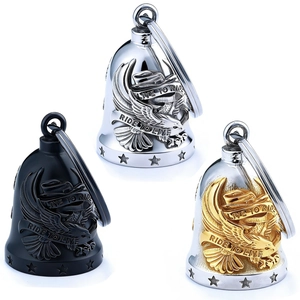 Biker Guardian Bell Stainless Steel Live To Ride Eagle Motorcycle Luck Charm Pendant Retro Vintage Keychain For Men Women