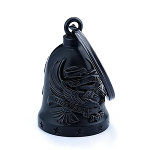 Matte black stainless steel motorcycle eagle guardian bell with Live to Ride engraving