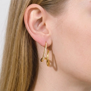 Irregular Curve Stud Earrings 18K Gold Plated Stainless Steel Rhinestone Geometric Waterproof Hypoallergenic Women Jewelry