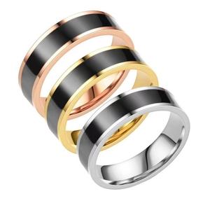 Set aus drei Edelstahlringen mit schwarzer Emaillierung in Roségold, Gold und Silber