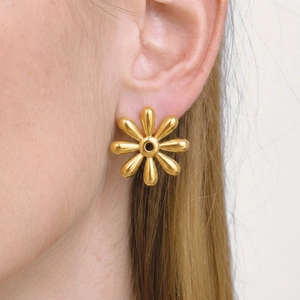 Flower Stud Earrings Stainless Steel 18K Gold Plated Waterproof Hypoallergenic Elegant Daisy Jewelry For Women
