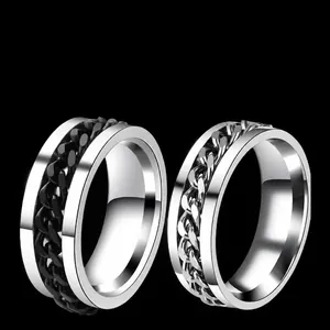 Stainless Steel Rotatable Chain Ring Men Punk Style Rotating Bottle Opener Finger Ring Fashion Unisex Jewelry Gift