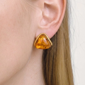 Boucles DOreilles Triangle Acier Inoxydable 304 Resine Geometrique Plaque Or 18K Impermeable Hypoallergenique Femmes