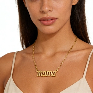Collier Pendentif Lettre Mama Gothique En Acier Inoxydable Plaqué Or 18K Bijoux Pour Femmes Mode