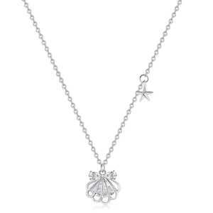 Collier en argent S999 avec pendentif coquillage, cristal poire et petite étoile