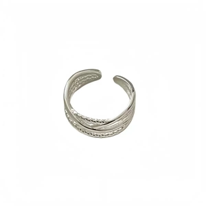 Anello aperto multistrato in argento sterling S925 con design a corda intrecciata
