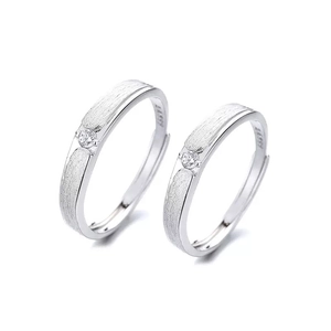 Bagues de couple minimalistes en argent sterling S925 brossé avec incrustation zircon