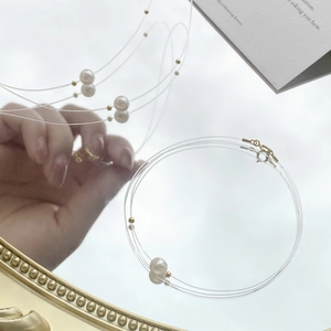 Minimalist S925 sterling silver multilayer invisible fishline necklace with pearls